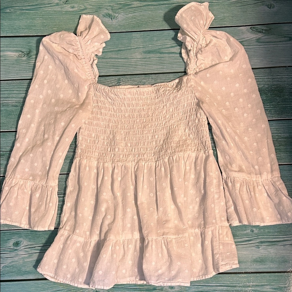 BB Dakota Cream Smocked Ruffle Blouse